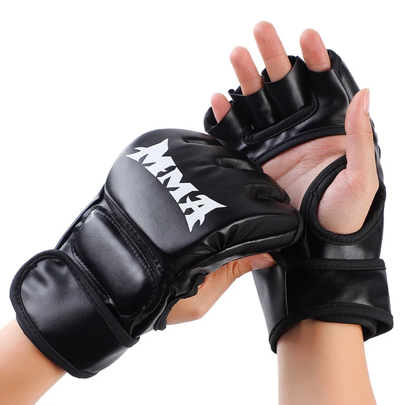 1 pár profesionálnych boxerských rukavíc Muay Thai Bojové rukavice Pu Kožené polovičné prsty rukavice bojové výcvikové rukavice piesok vak