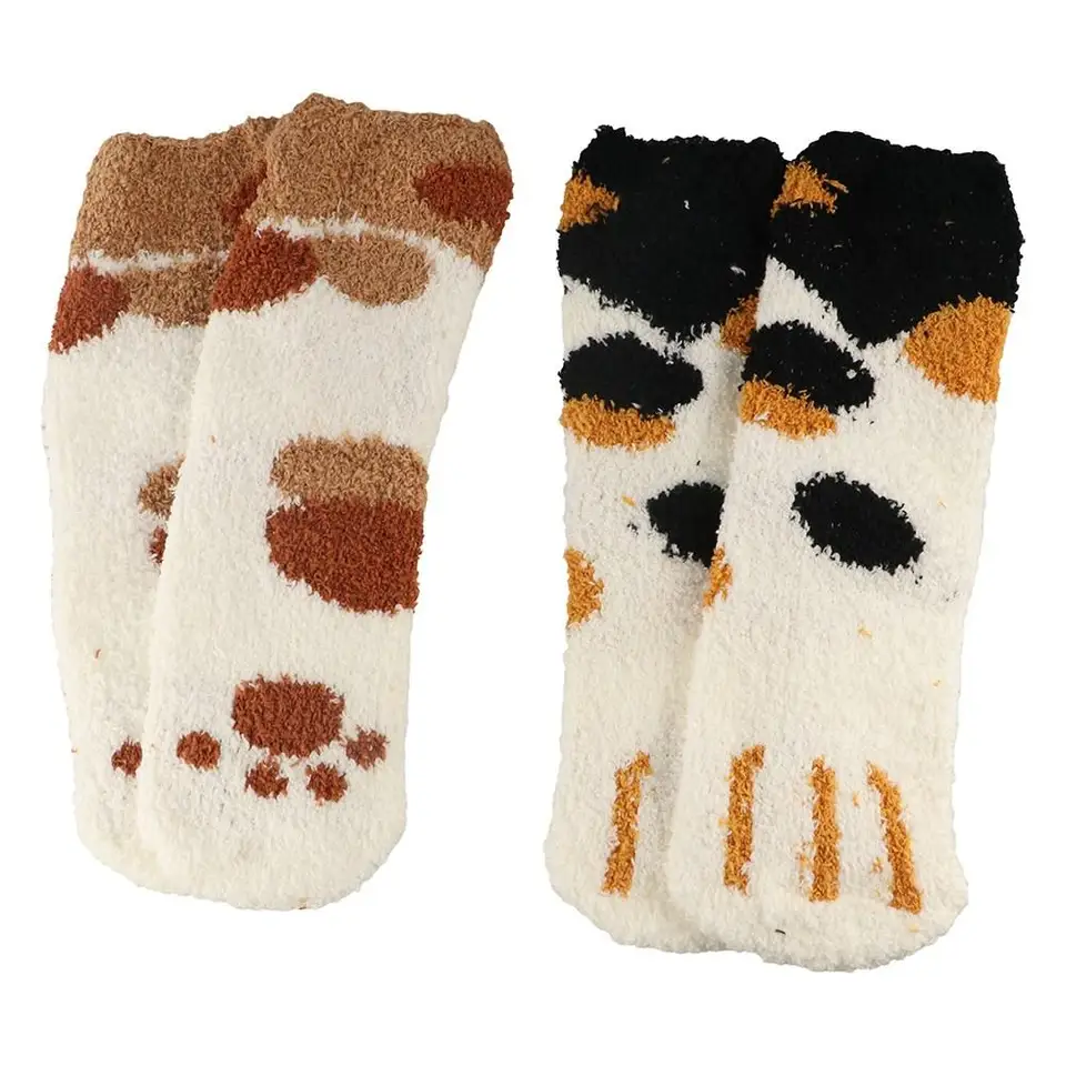 1 pár zvieracích prstov Cat Paw Zimné ponožky Coral Fleece Zhustané koralové fleece teplé ponožky Soft Cat Paw Sleep Sleep ponožky zima
