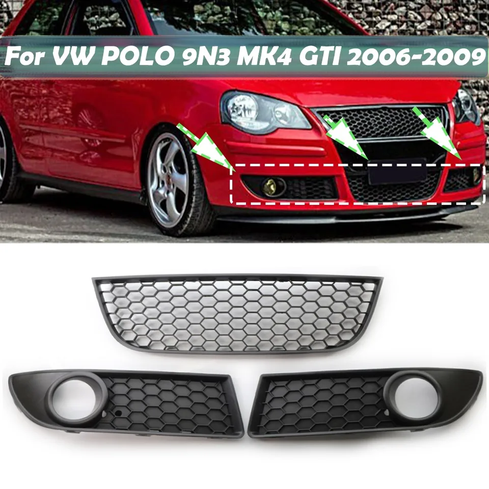 1 párový predný nárazník dolnú hmlu Light Vent Grille Grill Cover Puzdro pre VW Polo-GTI 2006 2007 2008 2009 MK4 9N3 ABS BLACK
