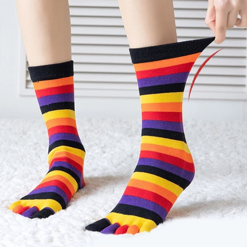1 páry 5 ponožky špičky pre ženy dievčenské dúhové špičky ponožky dúhové pruhované prsty Funny Warf Warf Calf Calf ponožky s odlúčenými prstami na nohách