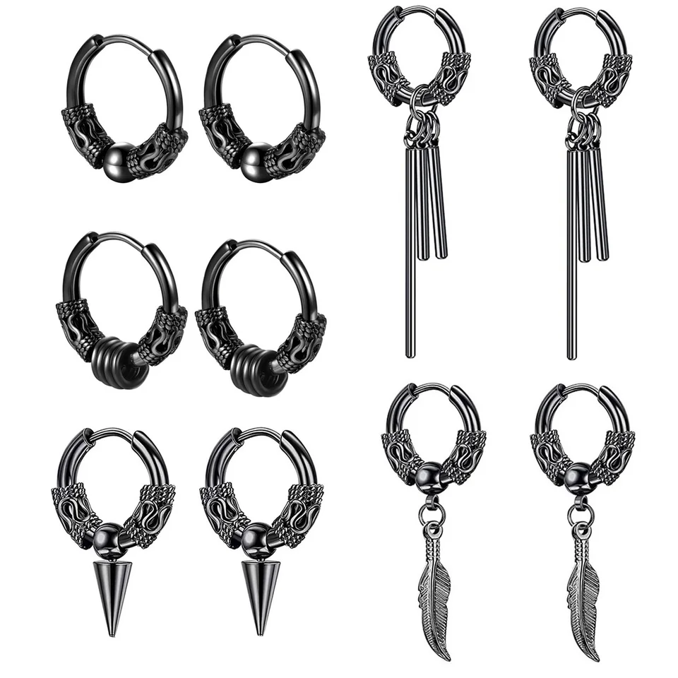 1 páry Viking Punk Dragon Pattern Feather Cone Hoop náušnice pre mužov Ženy Štýlový geometrický dizajn darček k narodeninám