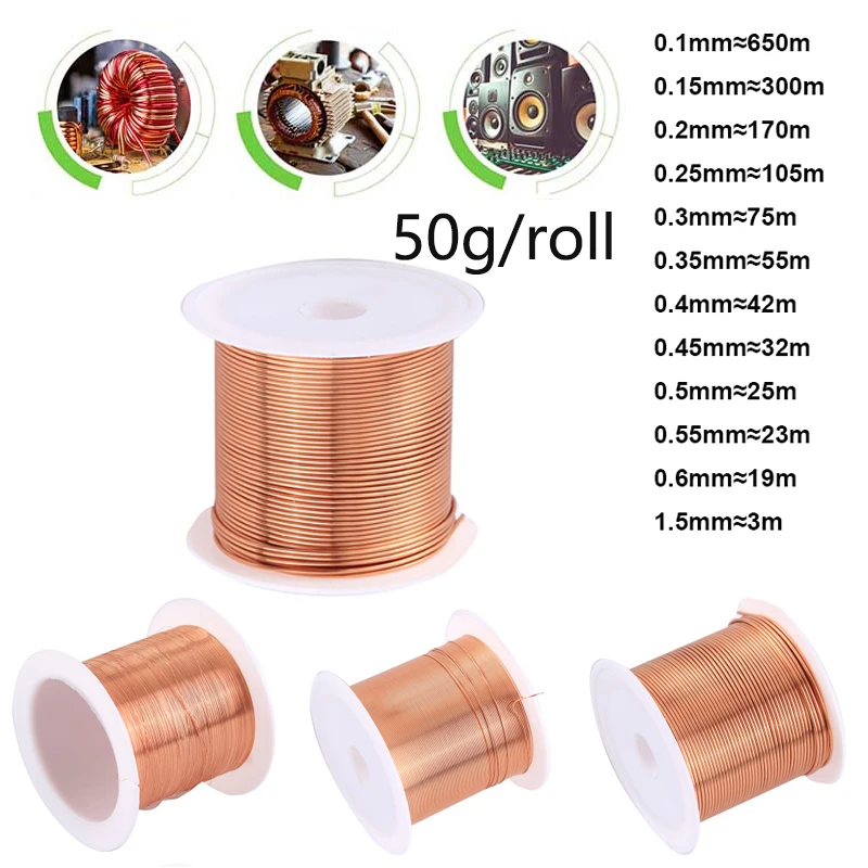 1 roll 50 g medený drôt medeného drôtu 0,1 ~ 1,5 mm káblový drôt drôty Drôt na drôt meďnat