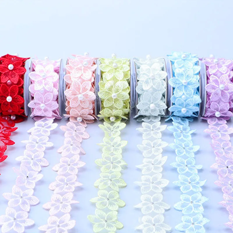 1 Roll biely polyester perla kvetinový stuha čipk