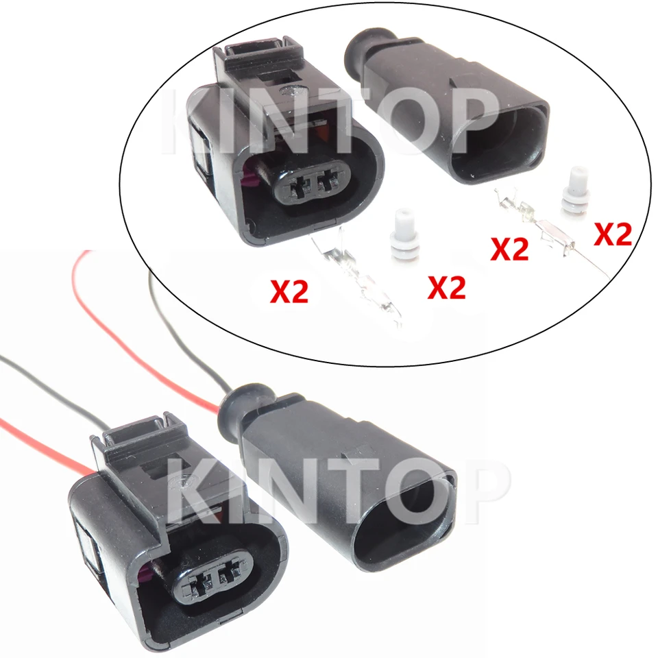 1 Sada 2 kolíky Automobilová voda Sensor Drôt na zväzok zväzku striedavého prúdu s drôtmi pre VW 1J0973802 1J0973702