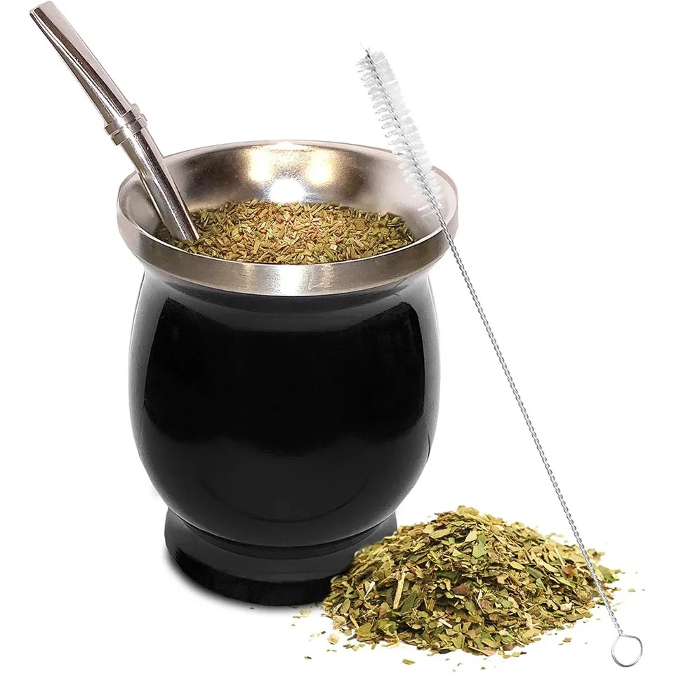 1 sada 230 ml bombilla yerba mate gourd dvojitá čajová šálka z nehrdzavejúcej ocele s jednou lyžičkou a tepelnou izoláciou proti obareniu