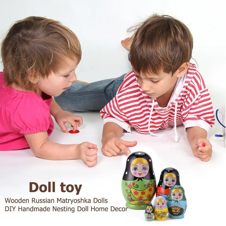 1 sada hniezdnych bábik drevené karikatúry dievčat Ruská matryoshka bábika farebná maľba ozdoba detská hračka Domáce darčeky