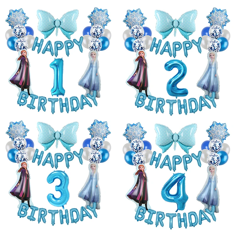 1 sada mrazená Elsa Anna Princess Balloon Bow Snowflake Konfety všetko najlepšie k narodeninám Globos Girls Girls Birthday Baby Shower Decors