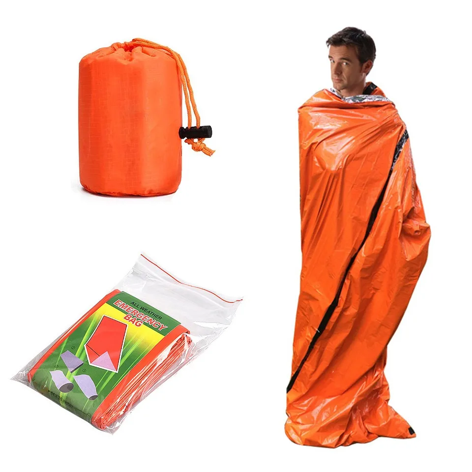 1 Sada nepremokavých prežitia spacáčok prenosné opakovane použiteľné záchranné súpravy Bivy Sack Rescue Kit Termal Wind -odolný núdzový stan Cestovné súpravy
