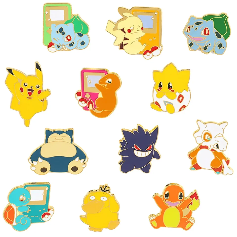 1 Sada Pokémon Pikachu anime kovový odznak Squirtle Charmander Bulbasaur Men broš