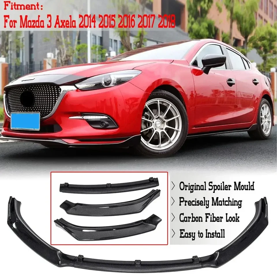 1 Sada uhlíkových vlákien Vzhľad predného nárazníka Ochrana Lip Spoiler pre Mazda 3 pre Axela 2014 2015 2016 2017 2018 2018