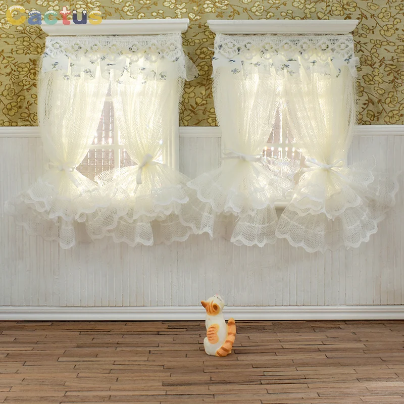 1 set 1/12 Dollhouse Lace Window Curtain Dollous Mini spálňový nábytok doplnky bábiky House dekorácie pre detské hračky