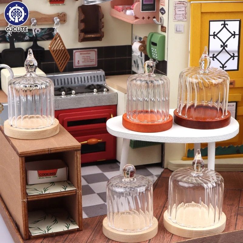 1 Set 1:12 Dollous Miniature Clear Glass Cover Cake Cover Cover Cover Coffee Tray Kuchy