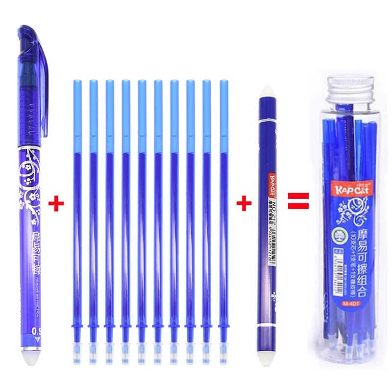 (1 set = 10+1+1) Študentská vymazateľná neutrálna doplňovacia súprava Vymazateľná pero Blue Atrament 0,5 mm
