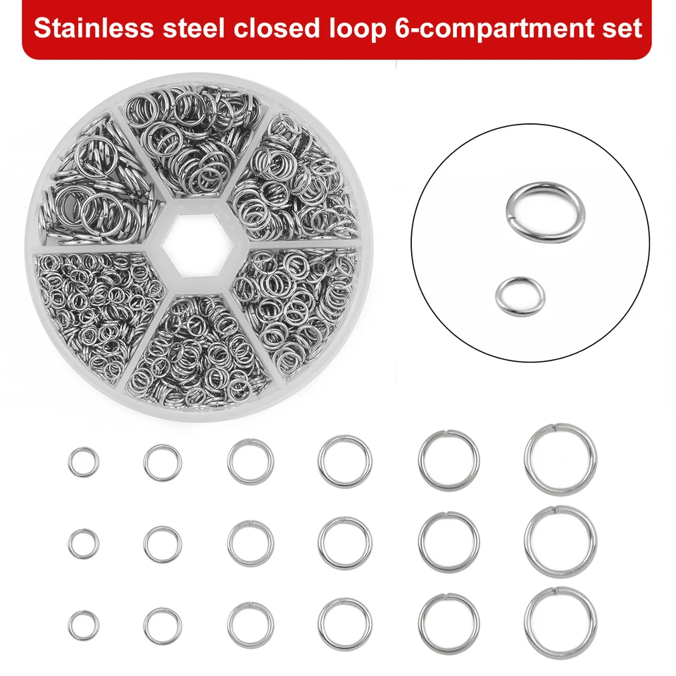 1 set 1200ks z nehrdzavejúcej ocele Otvorený skokový krúžok 4/5/6/8/8/10 mm Split Rings Connector pre šperky náramkov