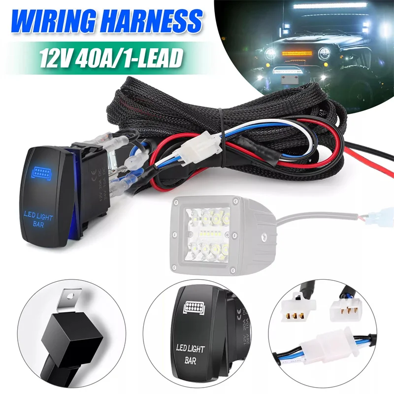 1 Set 12V LED Work Light Bar Laser Rocker Switch Postroj 40A Relé poistky Sada 3pin káblových adaptérov Sockets Automatické príslušenstvo