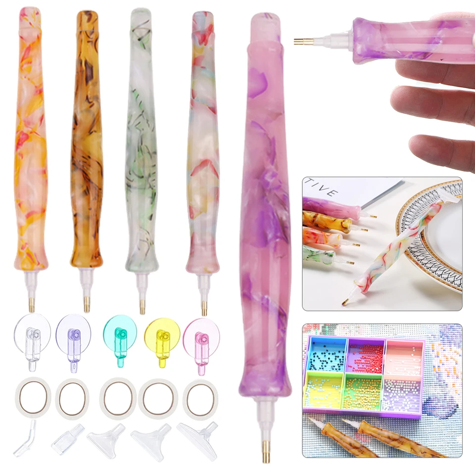 1 Set 5D Resin Diamond Painting Pen s kovovými náhradnými perami Hlavy s viacerými bodmi vŕtačky pre DIY Diamond Art Art Tool