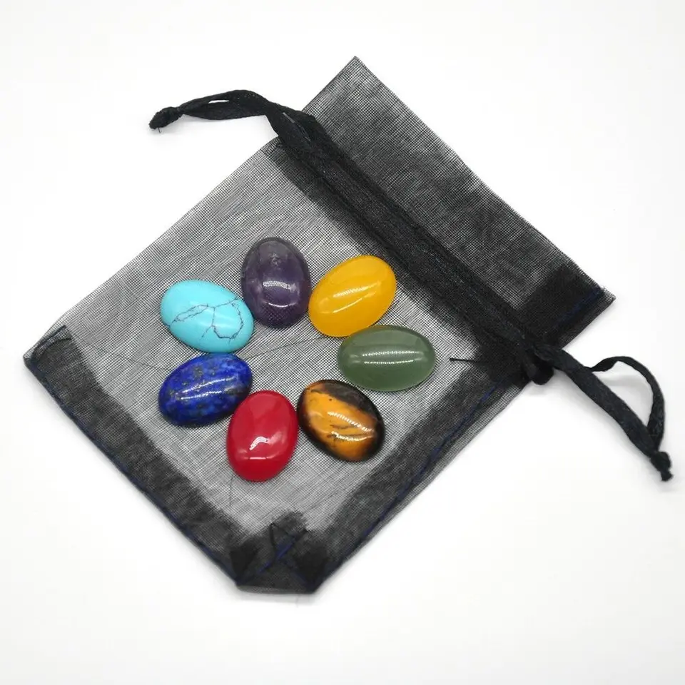1 Set 7 Čakra Stones Prírodné liečivé krištáľové vyryté drahokamy reiki znepokojujú ploché duchovné kremeň