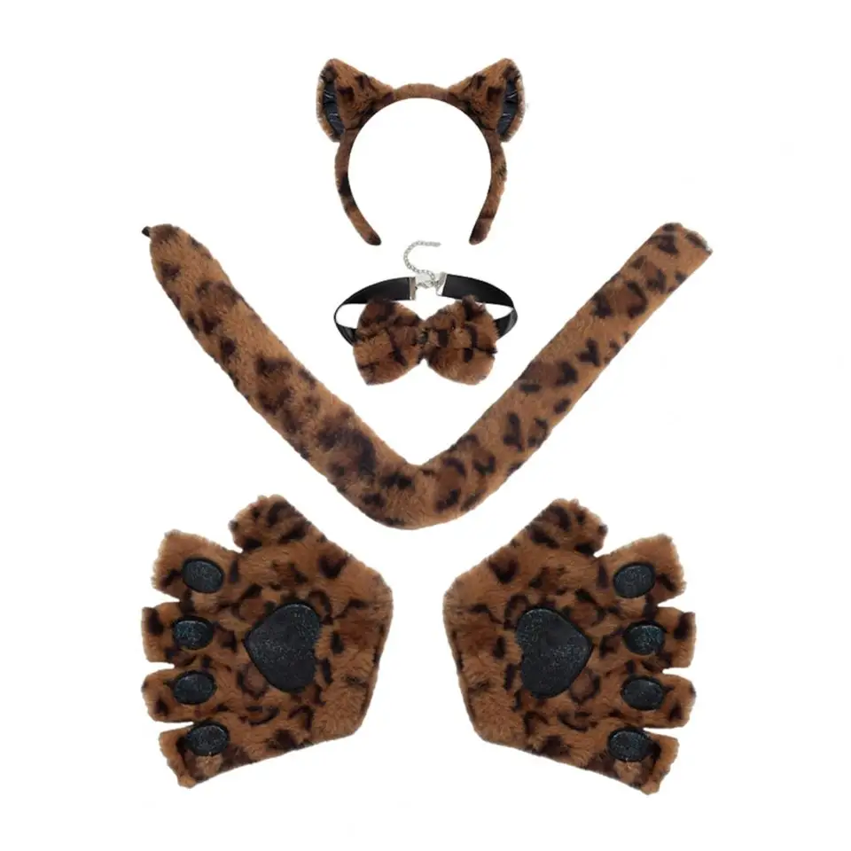 1 Set Cosplay Cat Glove Set s motýľkou Tail Tail Headband Plush Halloween Performance Prop Comic Expos Accessories