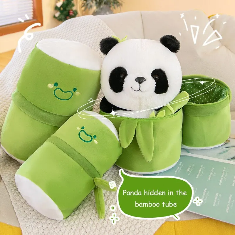 1 Set Cute Bamboo Tube Panda Plyš na kawaii Slzná panda plnená zvieracie plyšu super mäkké objatie vankúš