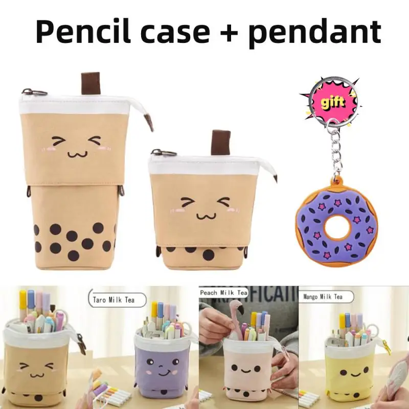 1 Set Cute Boba Milk Tea Stiahnuteľné pero vrecko na držiak na ceruzku Pobeláce puzdro Stand Up Cencil Case pre deti