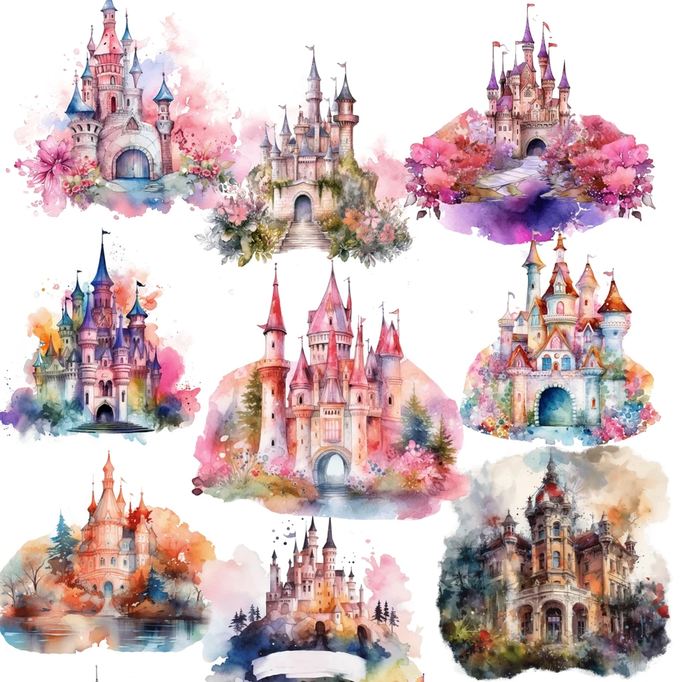 1 Set Fairy Tale Dream Watercolor Castle Stickers Scrapbooking Dekoratívne DIY kancelárske potreby umelecké nálepky Časopisy Časopisy