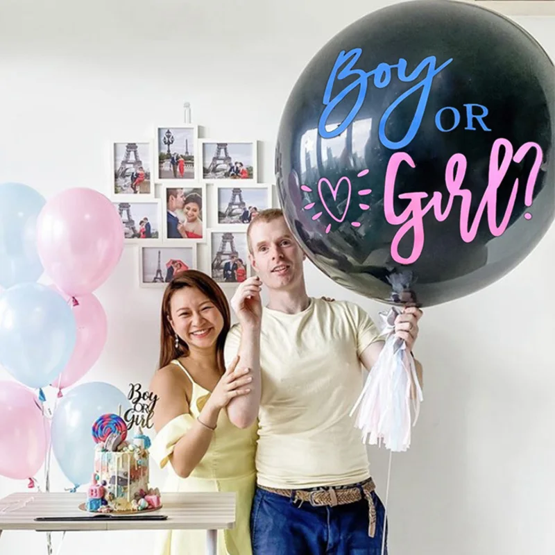1 Set Giant Boy alebo Girl Gender odhaliť čierny latex balón BALOON BABIL SPOROP CONFETI BALLONS NARODENIE Pohlavie odhalenie dekorácie večierku