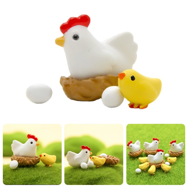 1 Set Home Decoration Mix Chicken Chick Egg Nest Figurín Miniatúry Domáce dekorácia Kawaii Záhradné doplnky Veľkonočné dekorácie