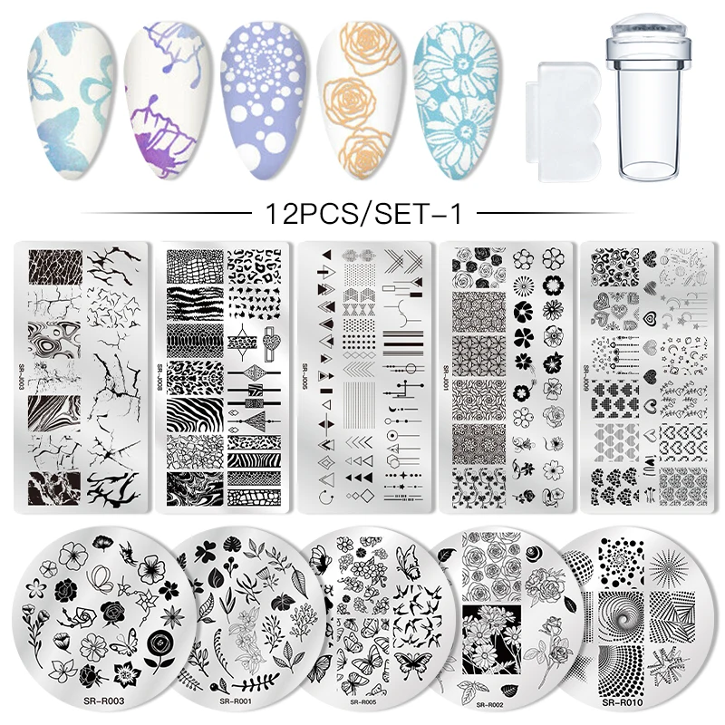 1 Set na nechtovej pečiatke List Flower Dreamcatcher Geometry Geometria Lace Last Licker Print Tlač želé Stamper Scrapper Tool