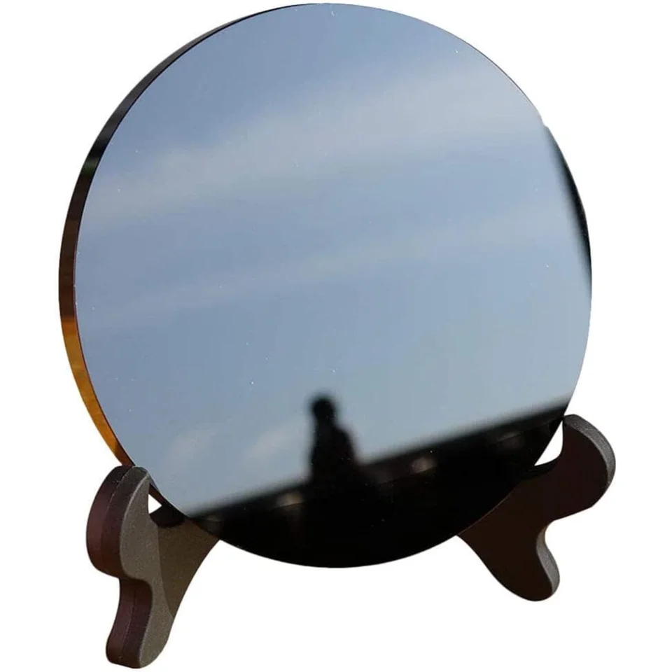 1 Set Natural Black Obsidian Kamenný kruh okrúhly tanier feng shui zrkadlo so stojanom čierne obsidiánske scryingové zrkadlo pre Meditat