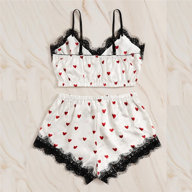 1 set sexy čipkované pyžamy pre ženy v krku pyžama femme letné spánkové oblečenie Satin Nighwear Lingerie spodná bielizeň femme pyžamy pyžamy
