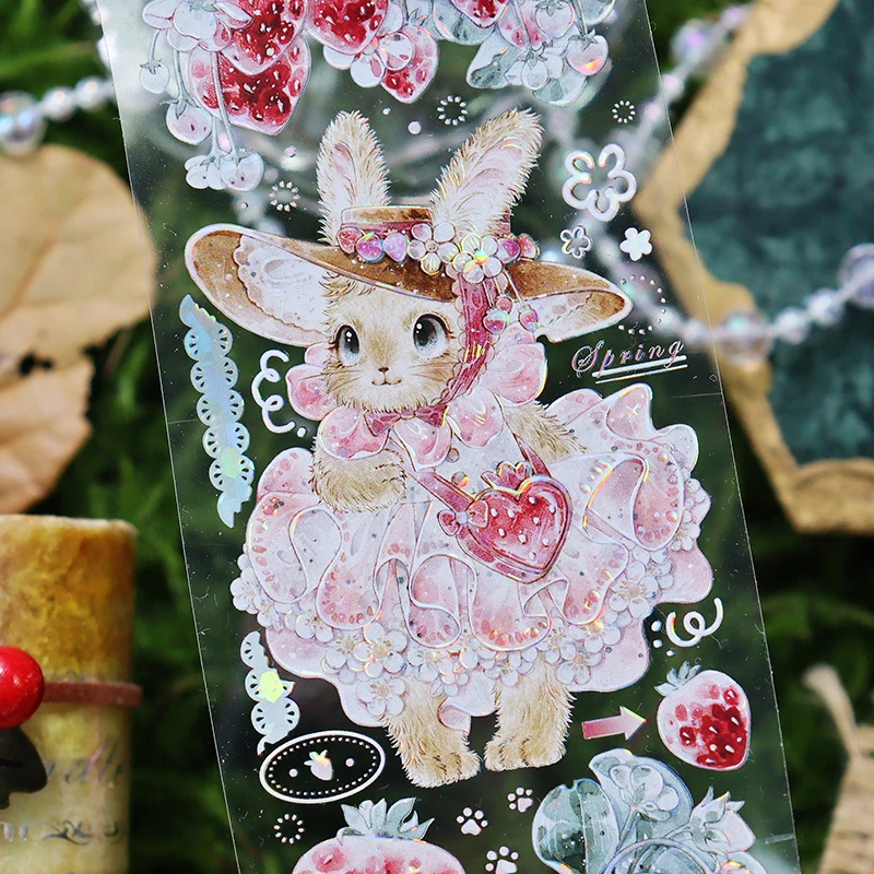 1 slučka v1 - roztomilý jahodový králik kawaii zvierací zajačik lesklou páskou pre domáce zvieratá