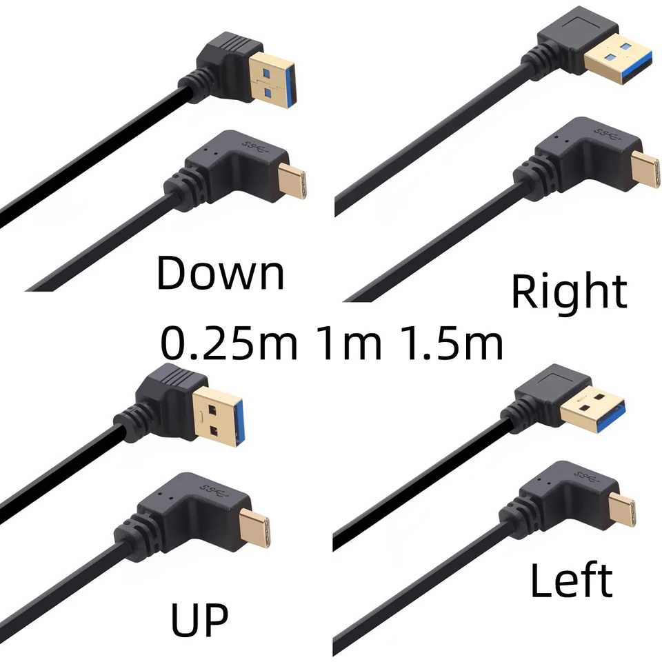 1 stôp uhla typu C reverzibilný USB 3.1 USB-C naklonený na 90 stupňov vľavo vpravo hore nadol smerom USB 3.0 Typ mužského dátového kábla 30 cm