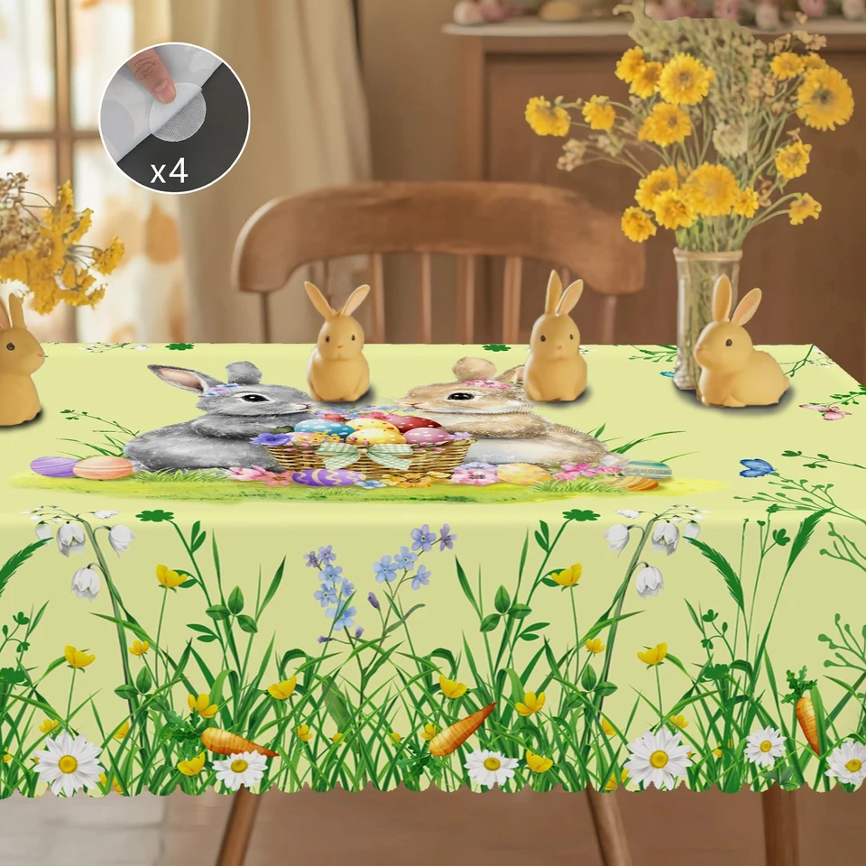 1 Veľkonočné okrúhle obrus, k dispozícii 5 veľkostí, Tulip Veľkonočné zajačiky Egg Garden Tlačený štvorcový obrus, Ropovateľské reliéfy, dekorácia z jarnej záhrady, obrus pre každodennú domácu kuchyňu, terasu, veľkonočné dekorácie