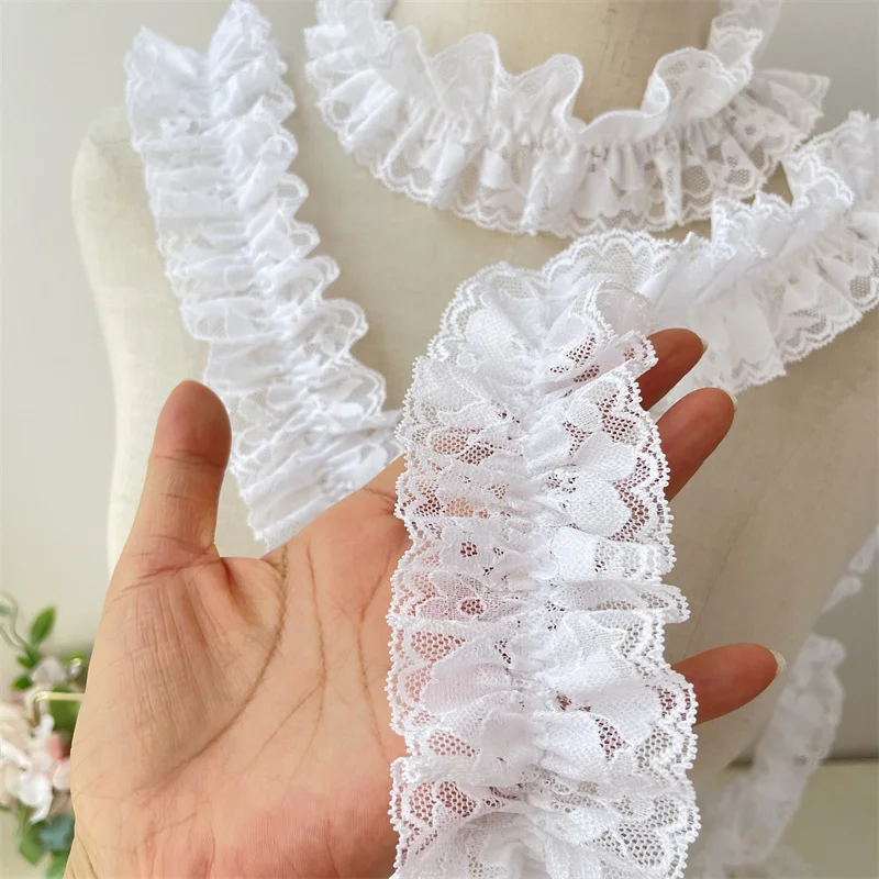 1 yard 4 cm široký biely sieť 3D skladaný elastický čipka pre strapce Trim Prom Party Dress Curtains Dolla