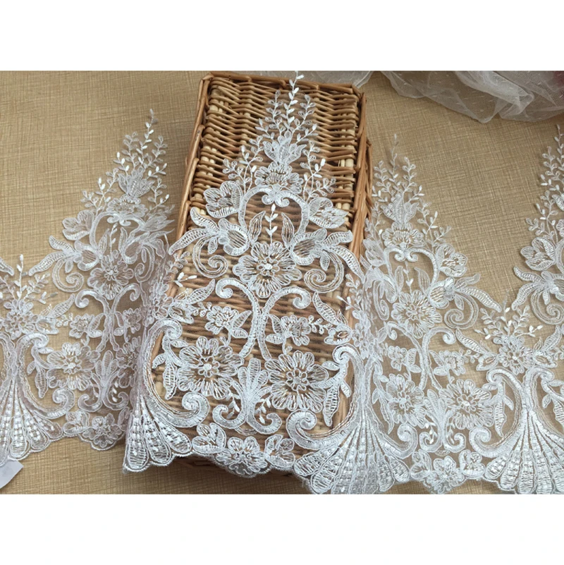 1 yard biele svadobné šaty DIY Materiál Záves ručne vyrábaný vyšívací čipkovaný čipk