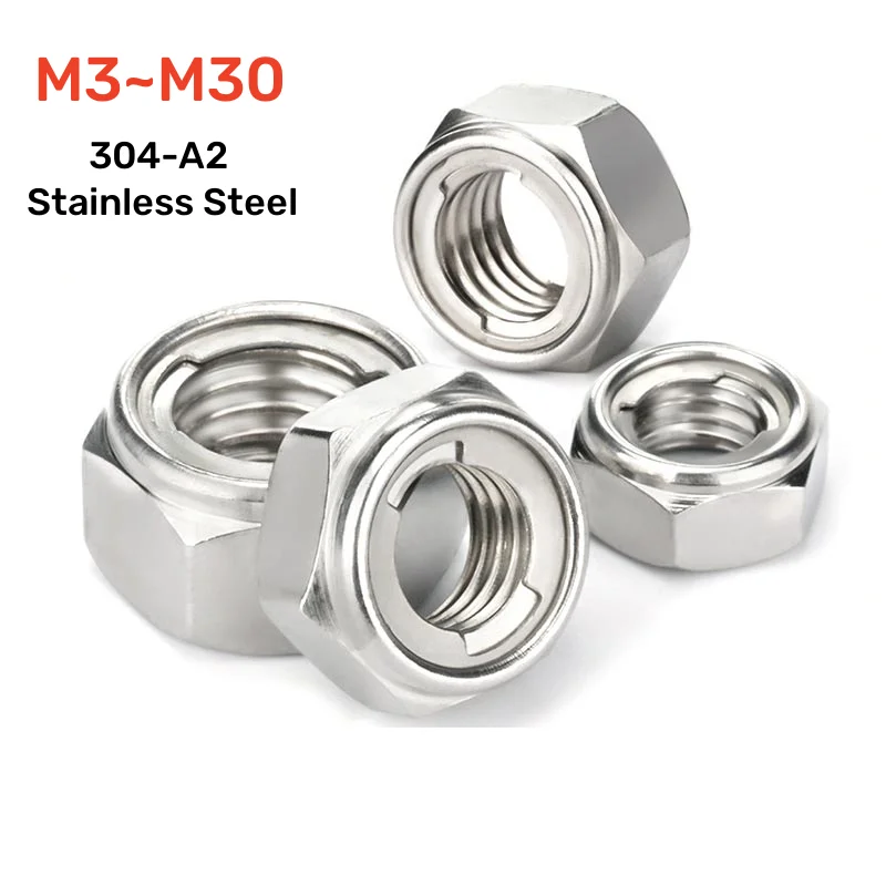 1 ~ 10ks M3 M4 M5 M6 M8 M10 M12 M14 M16 M18 M20 304-A2 Nerezová oceľ HEX HEXAGON HEXAGON KELE LOCKING MACKNUT LOCKNUT DIN980 GB6184
