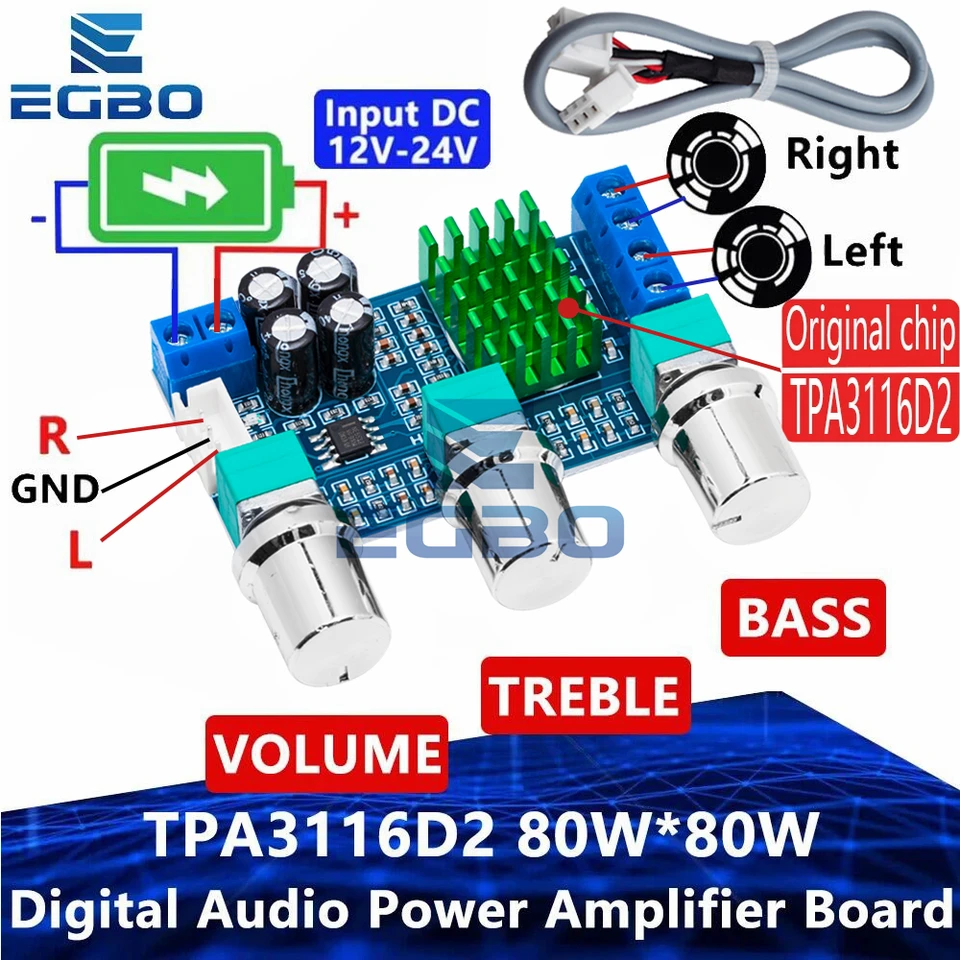 1 ~ 10ks XH-M567 TPA3116D2 Dual-Channel Stereo High-Power Digital Audio Power Amplifier Board Audio-Power Board 80W*2