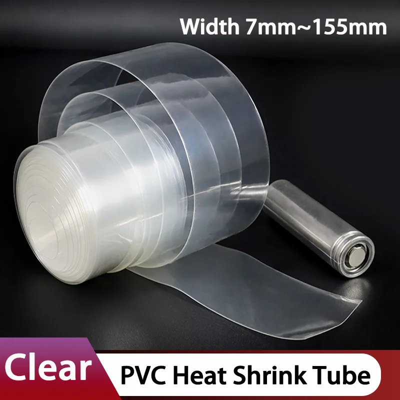 1 ~ 20 m priehľadná PVC tepelná zmršťovacia trubica 7 ~ 155 mm 18650 lipo batéria kábel kábla rukávy lítium izolované ochranu obalu fólie