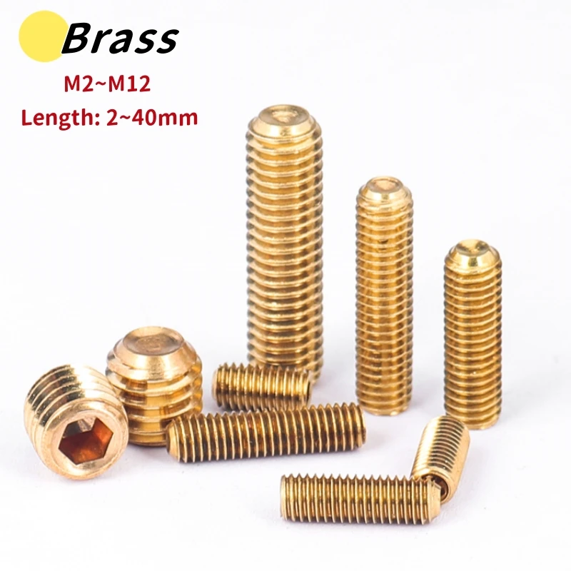 1 ~ 20pcs mosadz hex hex Socket Point Set skrutka M2 m2.5 m3 m4 m5 m8 m8 m10 m12 bez hlavy bez hlavy Grub Grub Dĺžka skrutky 2 mm ~ 40 mm