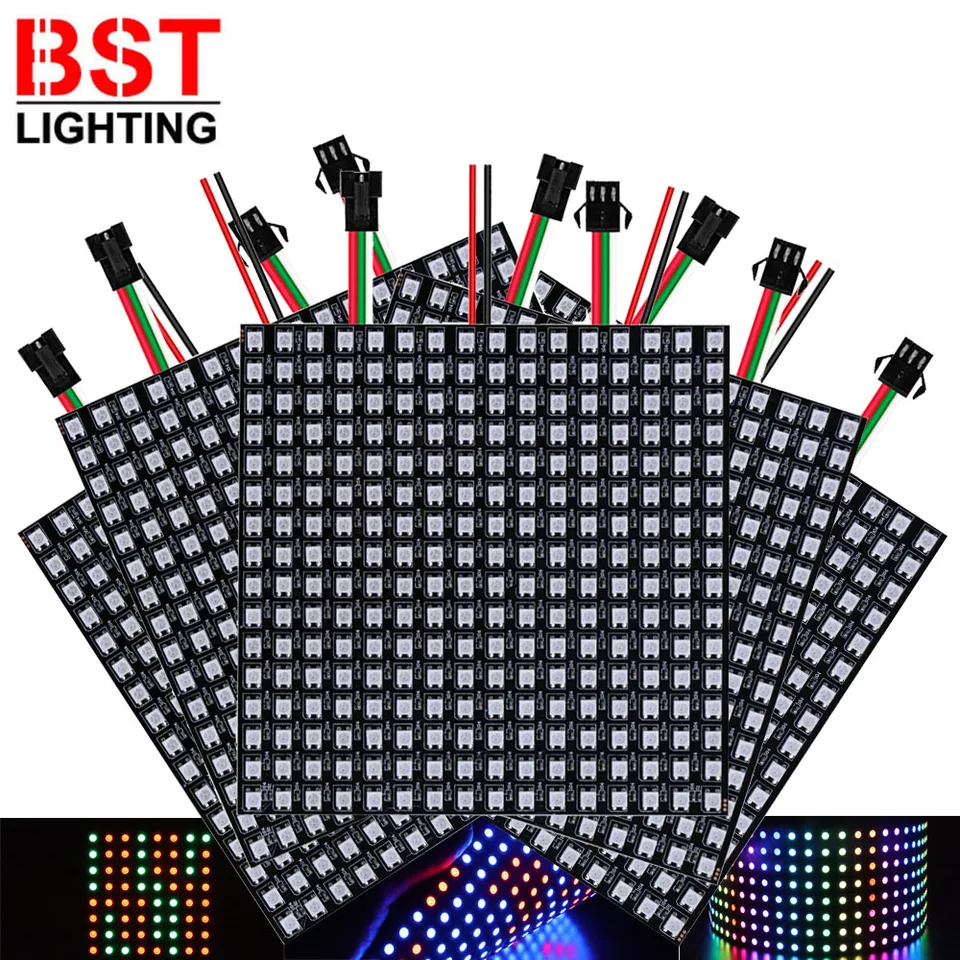 1 ~ 5ks WS2812B RGB LED digitálne flexibilné individuálne adresovateľné osvetlenie panela WS2812 8x8 16x16 8x32 MODUL MATRIX SCRON 5V 5V