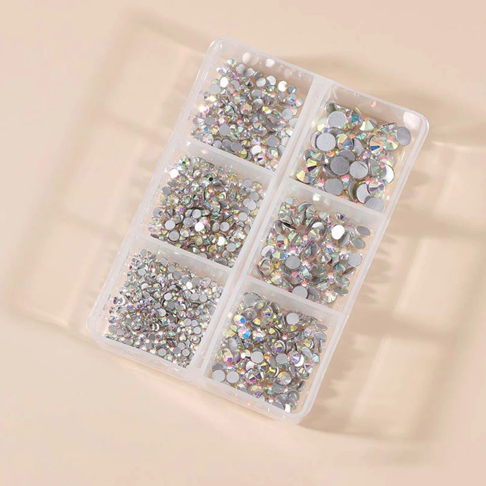 1 škatuľka Multi-veľkosť AB Crystal Na nechty kamienok s plochým dnom krištáľovo čistý diamantový drahokam DIY nechty dekorácie Strass Stones Stones