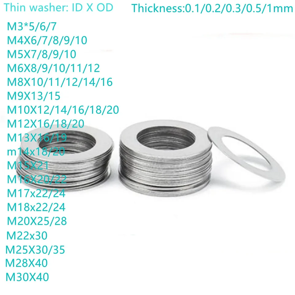 10-100ks 0,1 mm 0,2 mm 0,3 mm 0,5 mm 1 mm z nehrdzavejúcej ocele Plochá podložka Tenké tesnenie High Precision Nastavenie M1.6 až M30