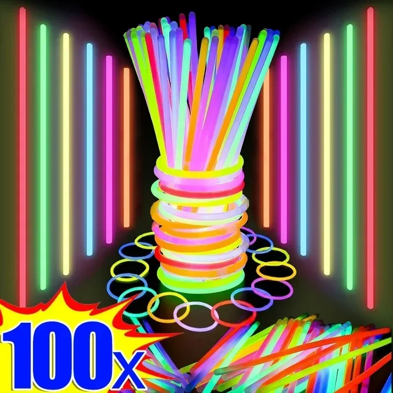 10/100ks fluorescenčné palice Party Viacfarebná žiarska palica s jasným farebným svetlom ohybná žiara náramok Chemická fluorescencia