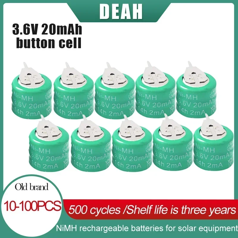 10-100ks Nové 3,6 V 20 mAh Ni-MH Nabíjateľné gombíkové bunky s kolíkmi spájkovačov pre batériu zálohovania údajov PLC