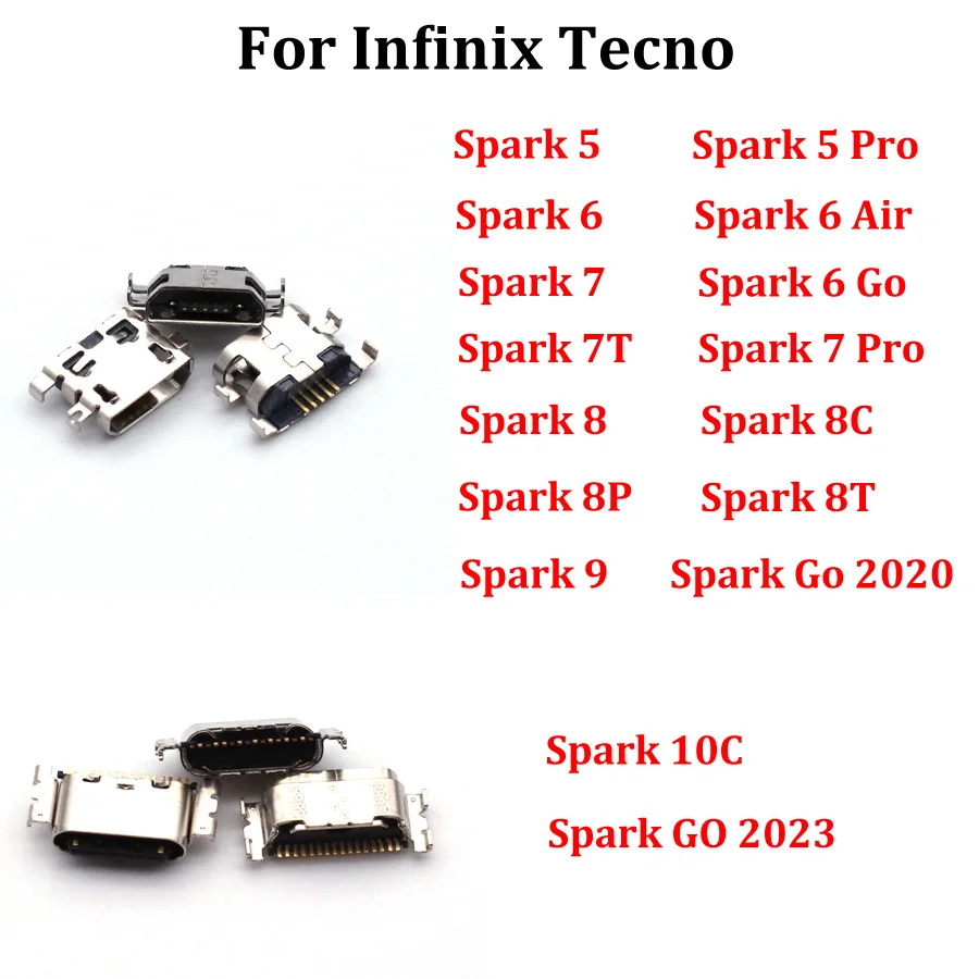 10-100ks Nový USB Nabíjací port Dock Connector Nabíjací port Typ C pre Tecno Spark 5 6 Air 7 7T 8 8C 8P 8T 10C 9 Pro GO 2022 2023