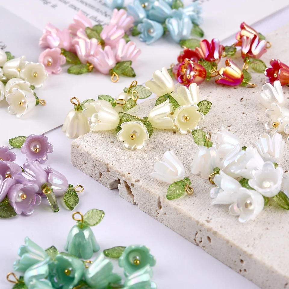 10-100ks Perl Bell Orchid Pendant Stereoskopický listový kvetina pre DIY náhrdelník Náramok na náramok Kľúčové reťazce šperky Doplnky