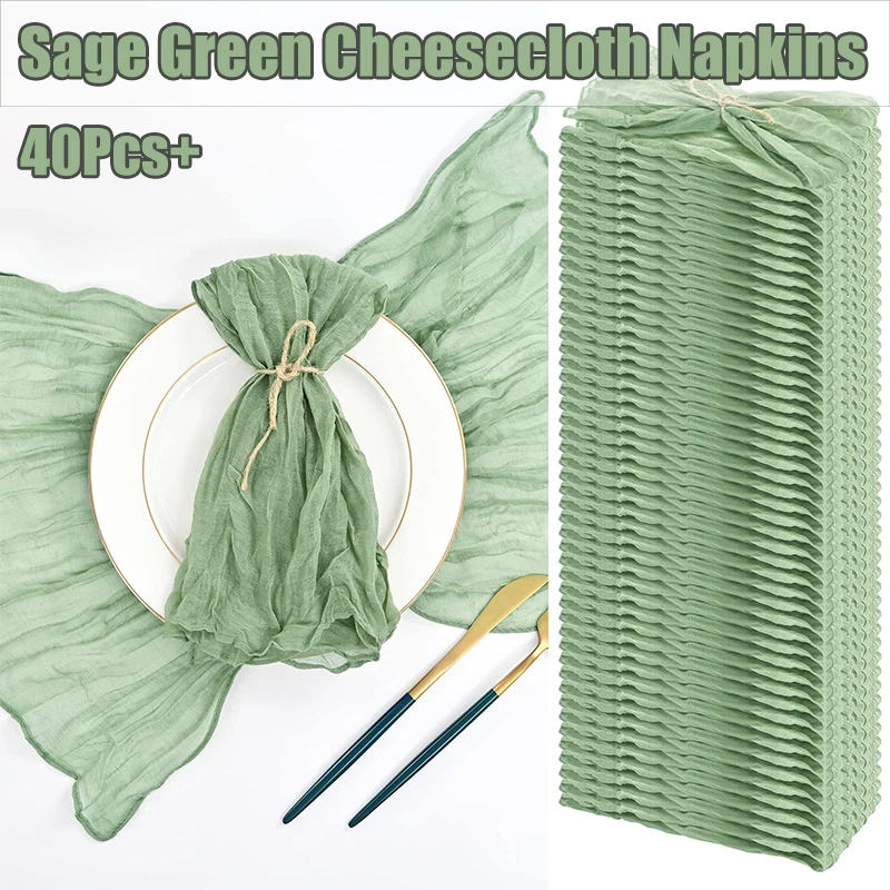 10-100ks SAGE GREEN STRAGINS na svadbu Boho Gauze TABLE STAVDA 50X50CM