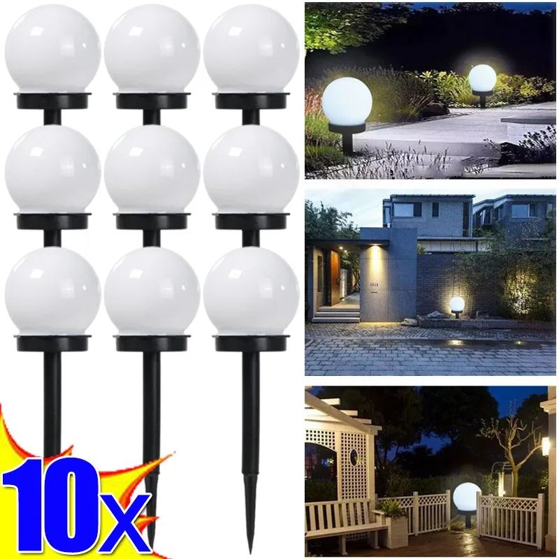 10/11ks solárne záhradné okrúhle guľôčky žiarovka LED LED vonkajšia vodotesná krajina Villa LAWN Light Ground Plug Light Garden Dekorative