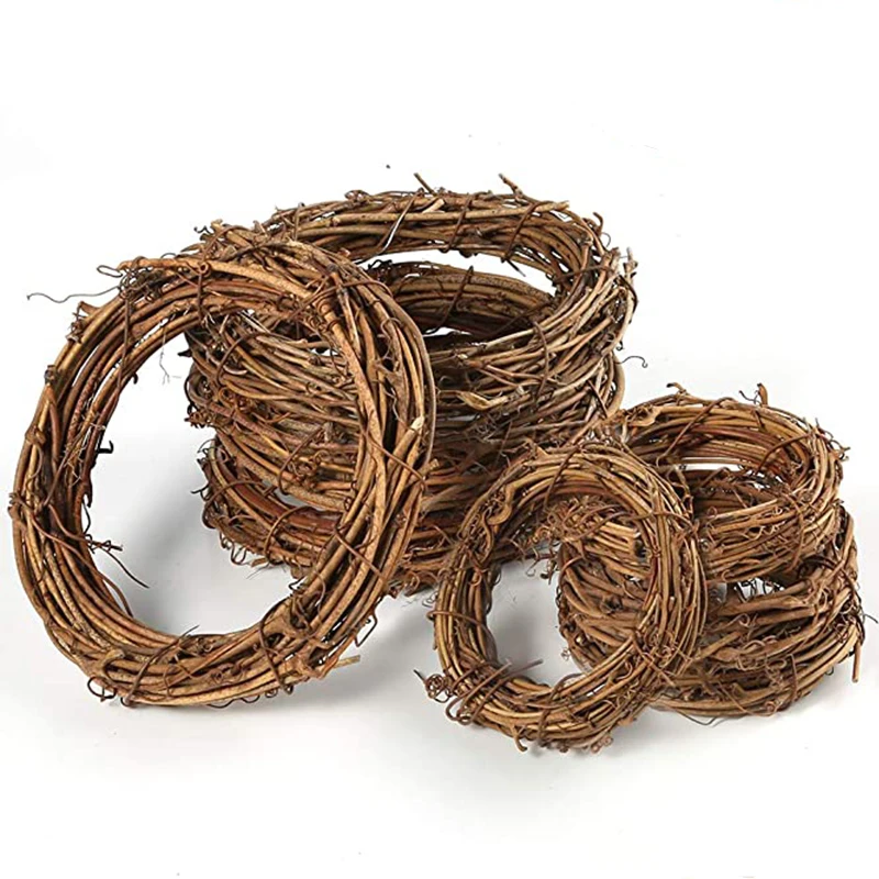 10/15/20/25/30/40 cm DIY Round Natural Rattan Rattan Viece STEM Branch Ring Ring Girland Svadobná narodeninová oslava Decor Darček vianočný darček