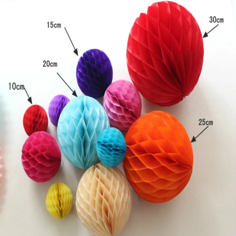 10/15/20/25/30 cm Honeycomb Ball Paper Flower na svadobnú narodeninovú oslavu dekorácia bábätká DIY visiace papierové gule 15Colors